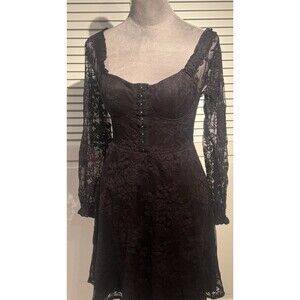Cosmic Aura Blk Long Sleeve Midi Dress lace MD Corset Fairy Witchy Goth Grunge ￼